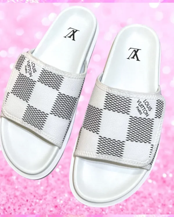 Monogram Adjustable Velcro Strap Slide Sandals
