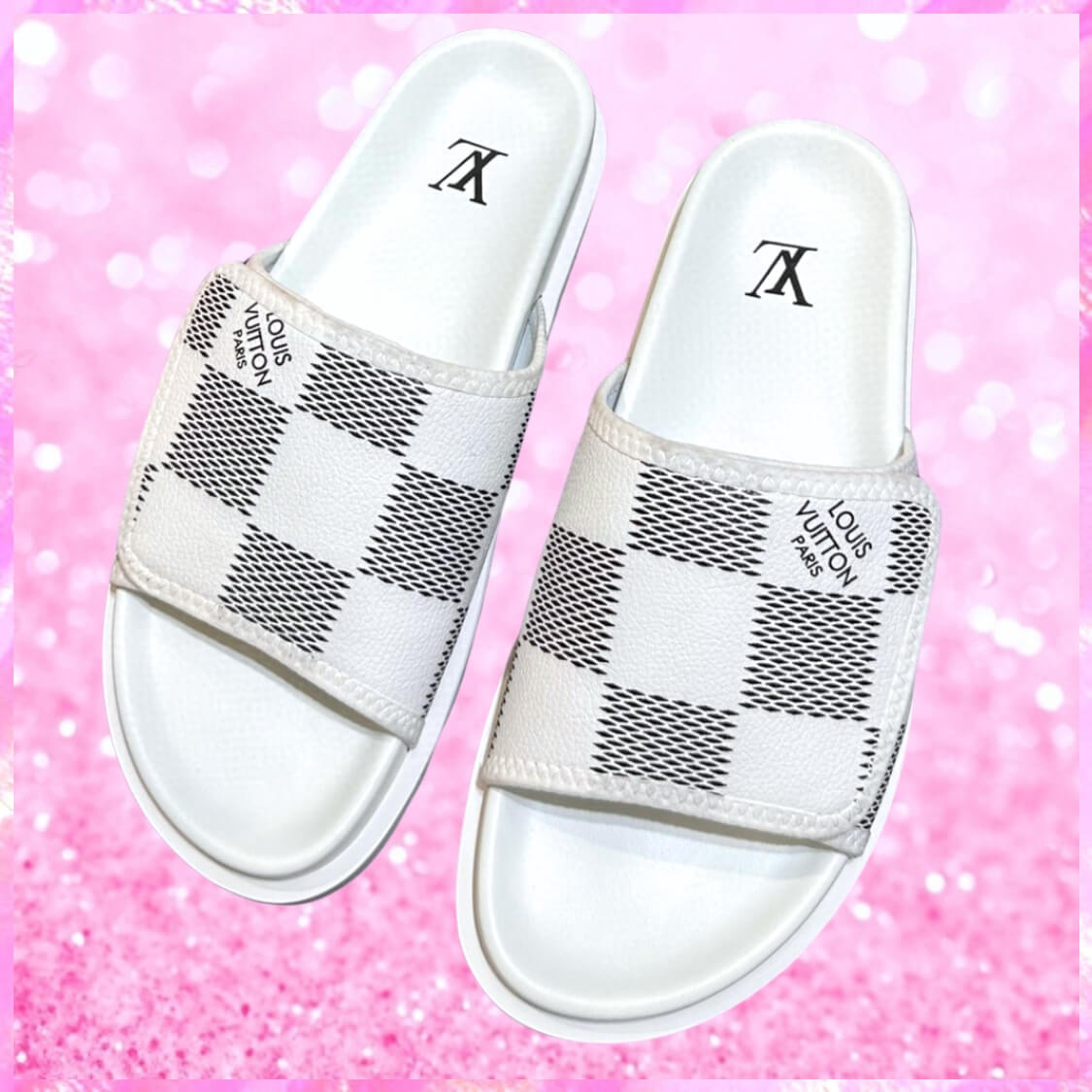 Monogram Adjustable Velcro Strap Slide Sandals