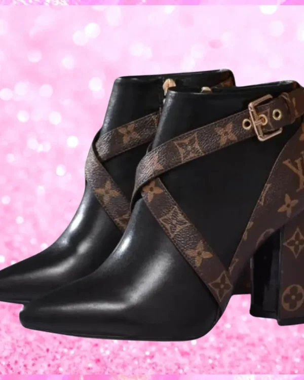 Monogram Cross Strap Mid High Ankle Boots