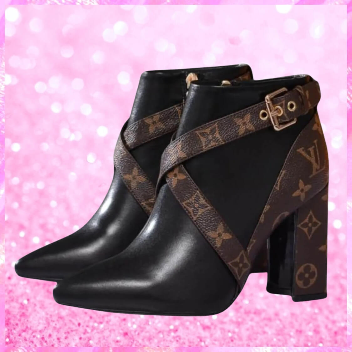 Monogram Cross Strap Mid High Ankle Boots