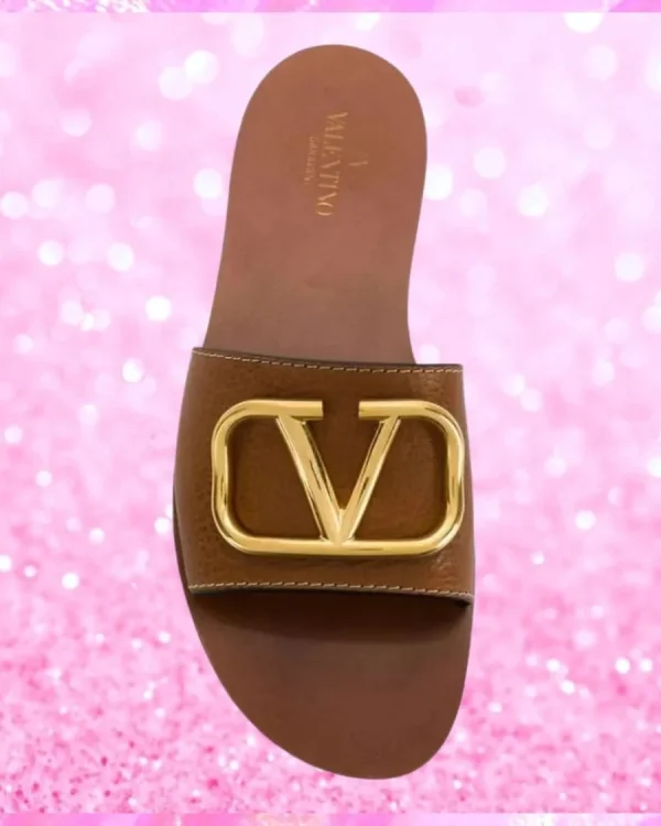 Monogram Plaque Slip-On Sandals In Tan