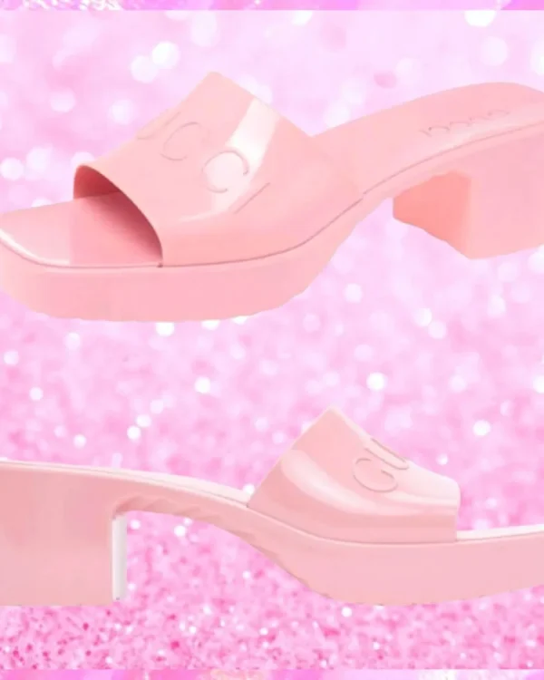 Monogram Rubber Slide Sandals In Pink