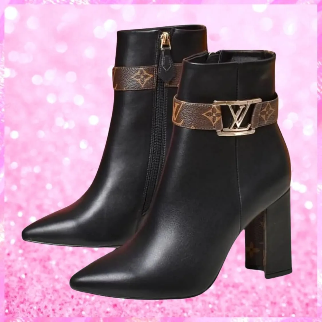 Monogram Strap Ankle Boots In Black