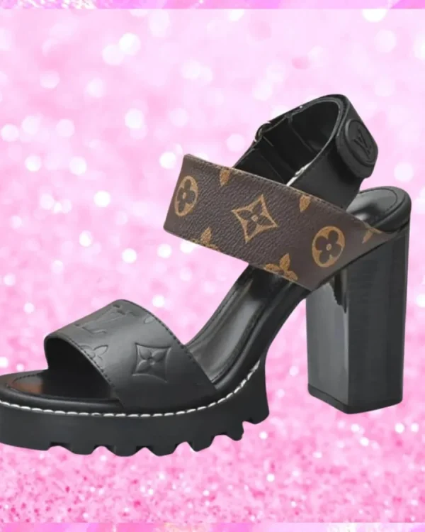 Open Toe Block Heels Black/Brown