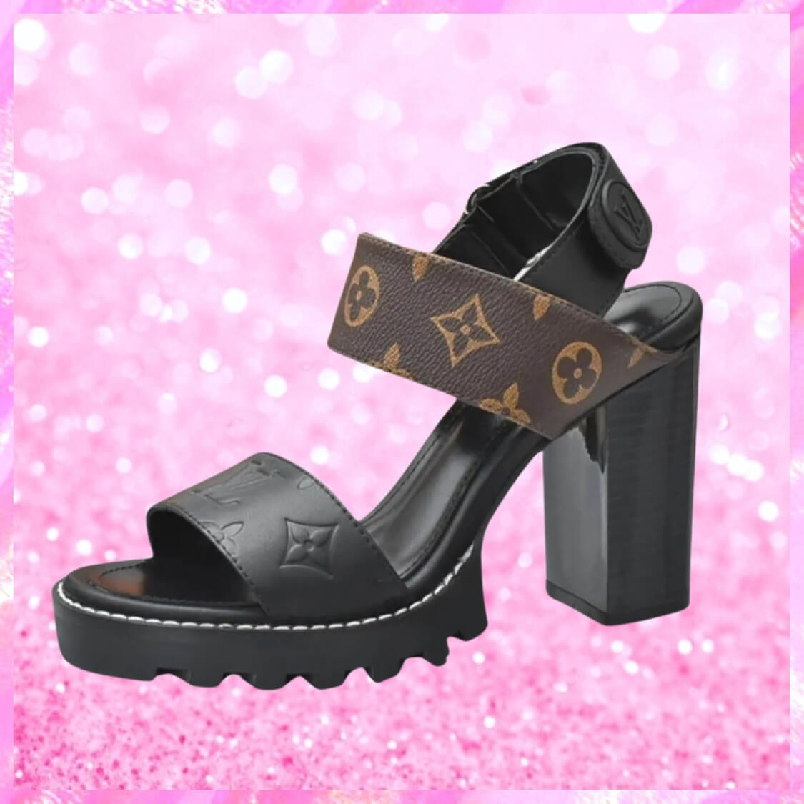 Open Toe Block Heels Black/Brown