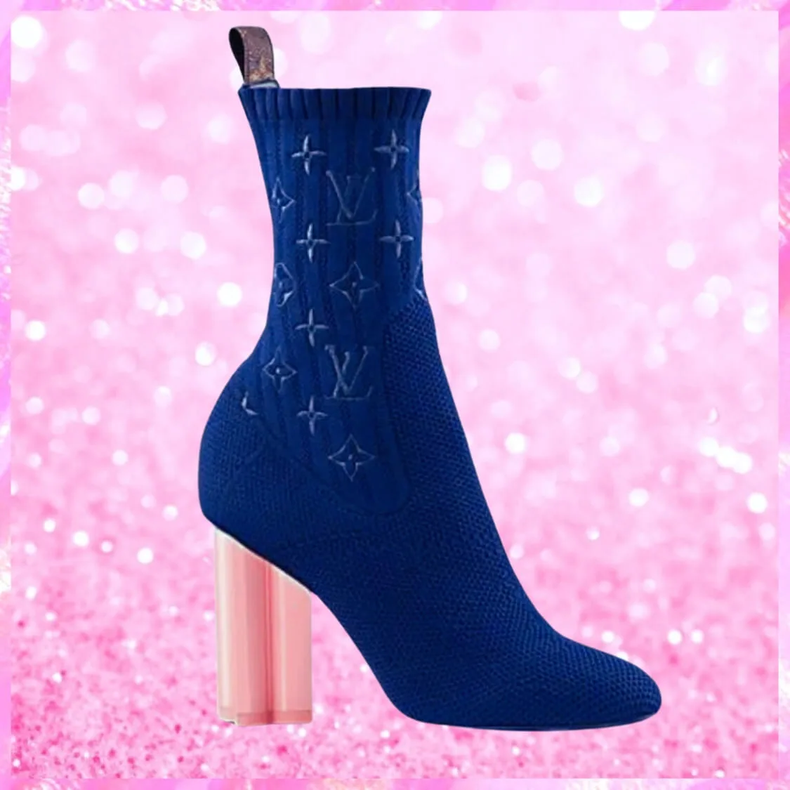Pink Heel Stretch Fabric Silhouette Ankle Boots Navy
