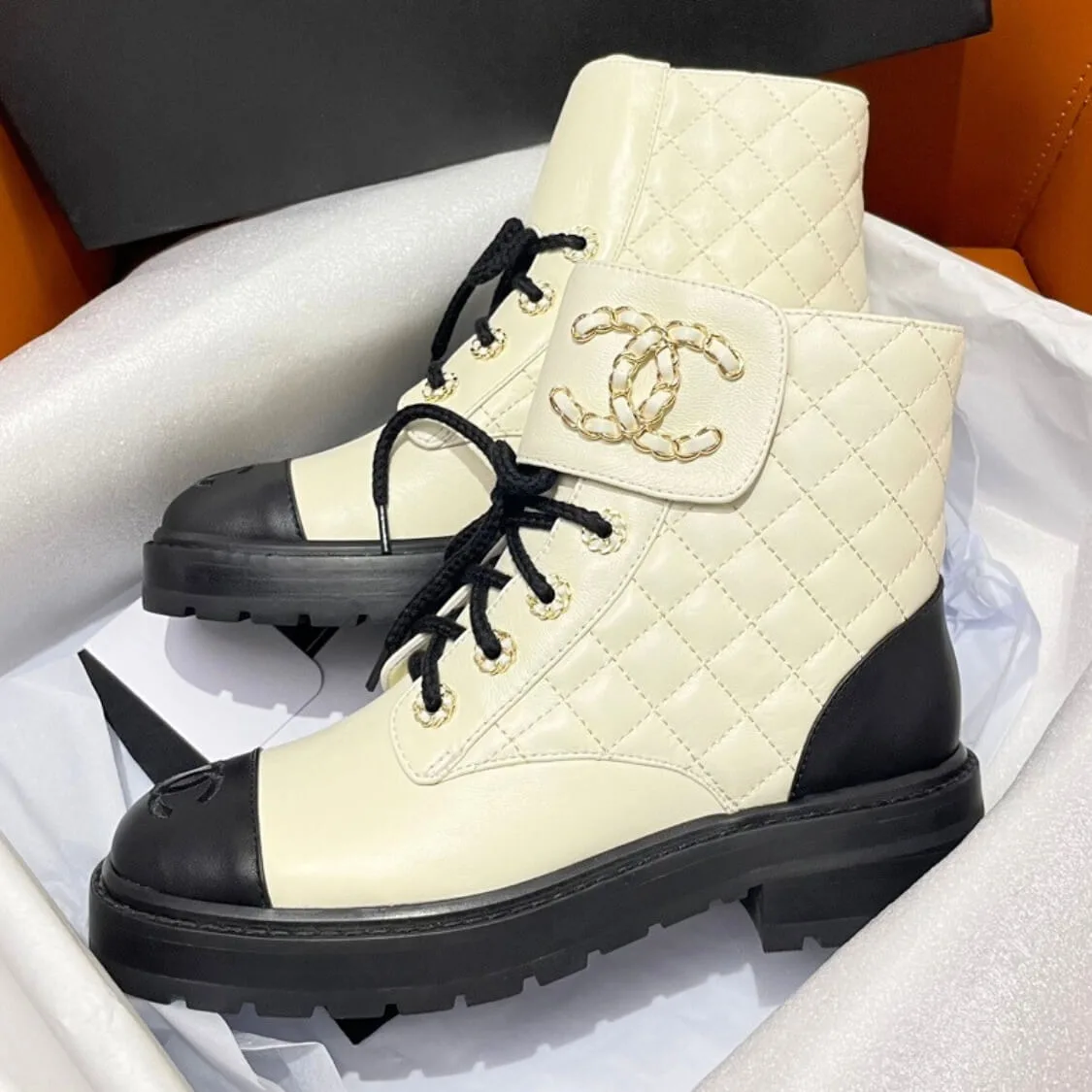 Platform Charm Logo Combat Boots