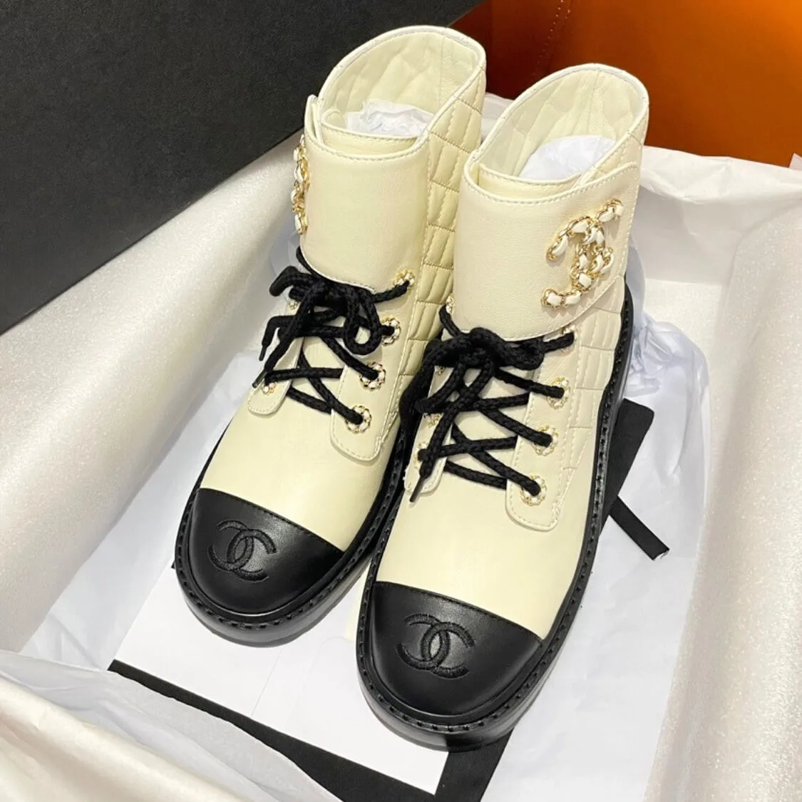 Platform Charm Logo Combat Boots