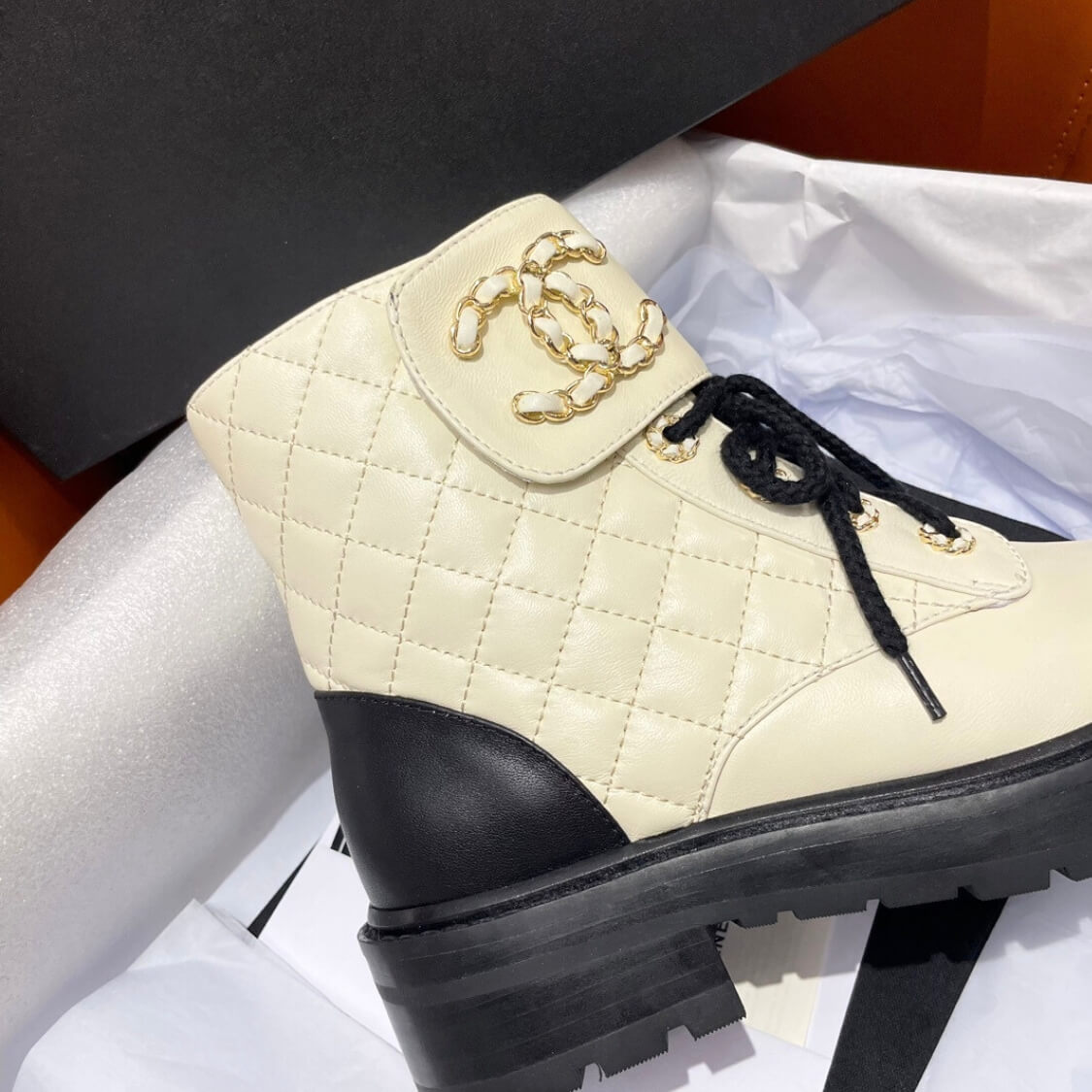 Platform Charm Logo Combat Boots