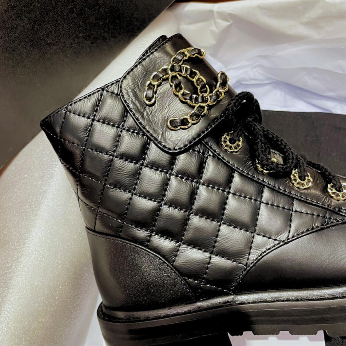 Platform Charm Logo Combat Boots In Black