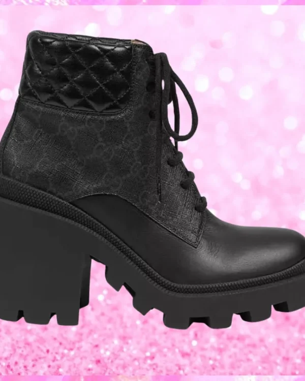 Platform High Block Heel Ankle Boots In Black