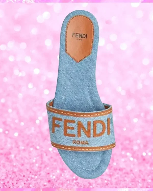 Signature Canvas & Leather Logo Slides In Denim