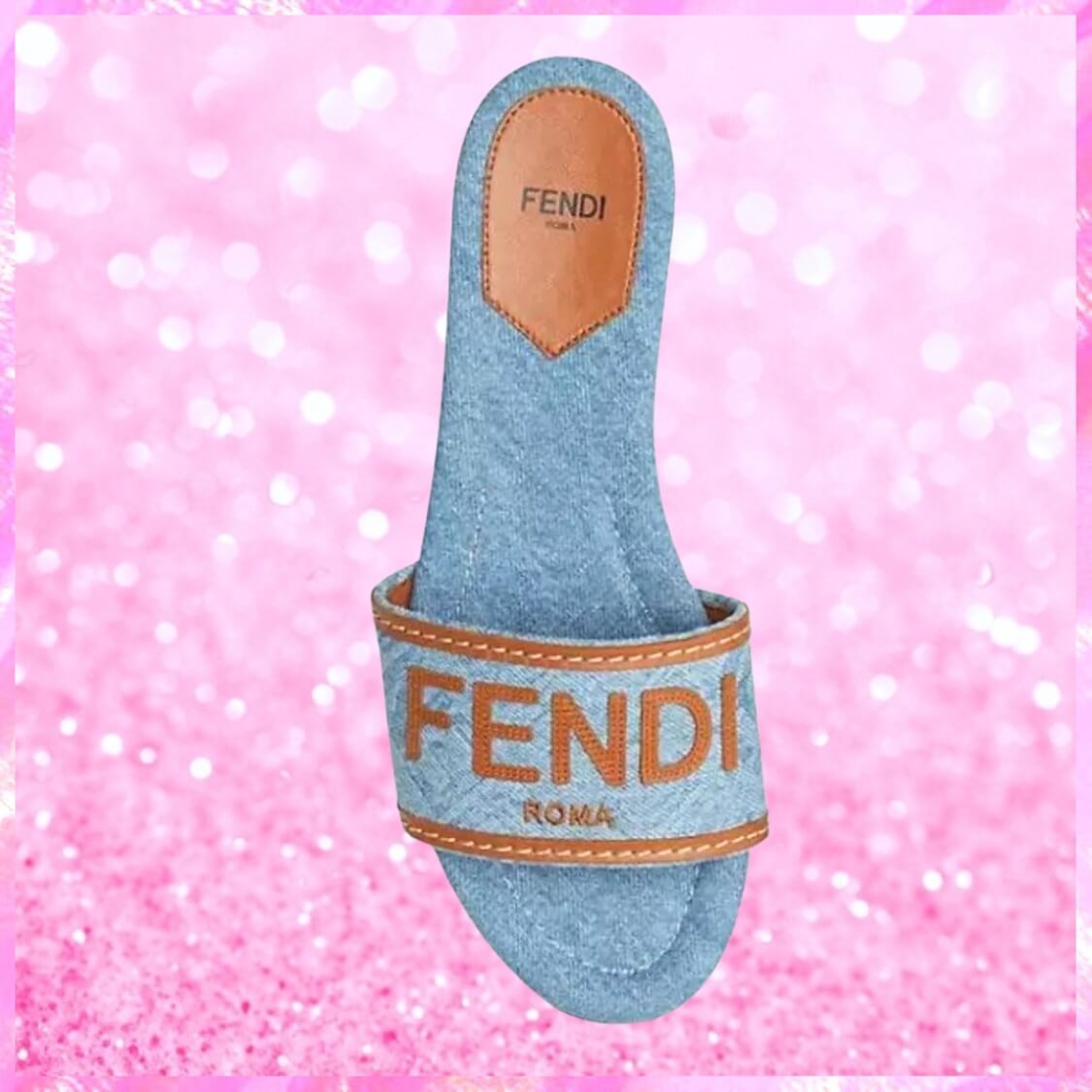 Signature Canvas & Leather Logo Slides In Denim