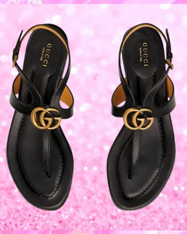 T-Strap Metal Logo Sandals In Black