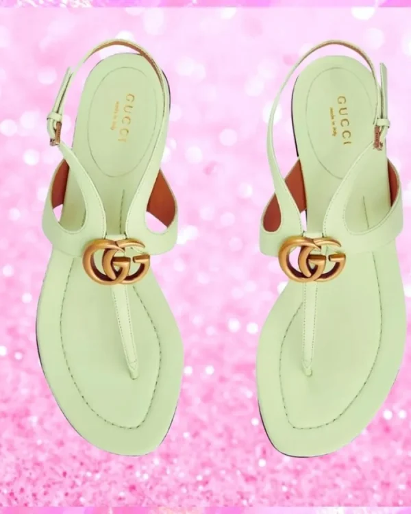 T-Strap Metal Logo Sandals In Lime