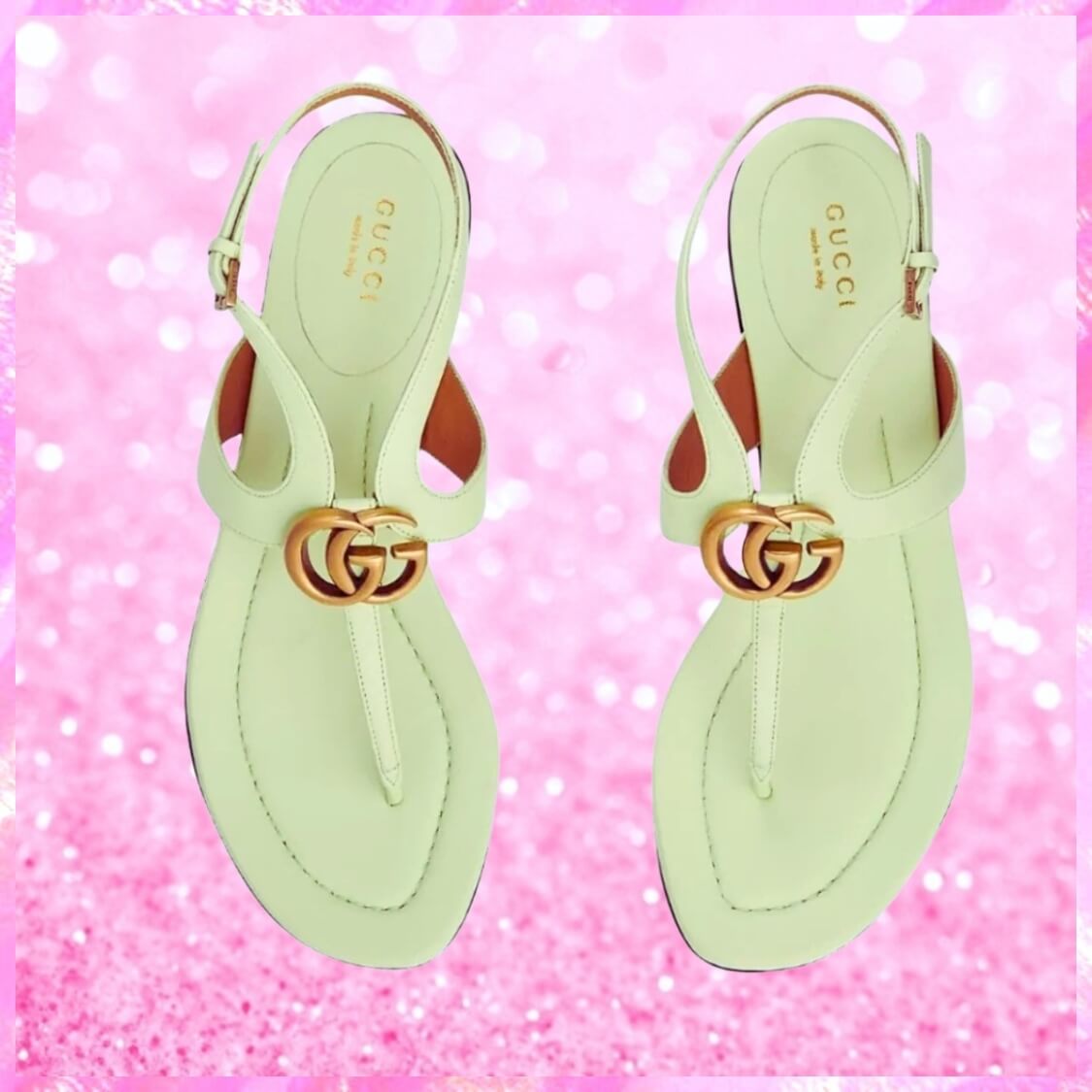 T-Strap Metal Logo Sandals In Lime