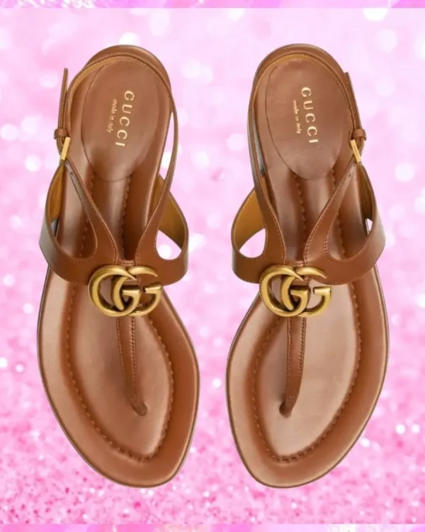 T-Strap Metal Logo Sandals In Tan