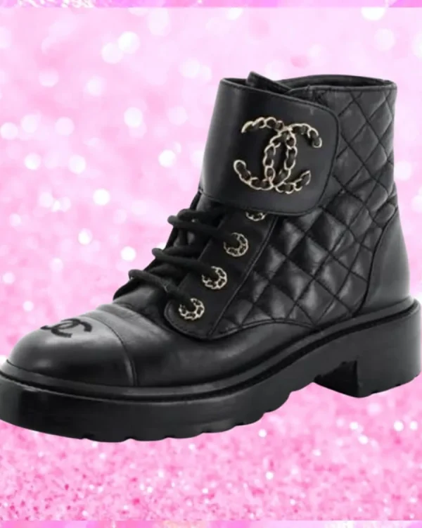 Platform Charm Logo Combat Boots In Black