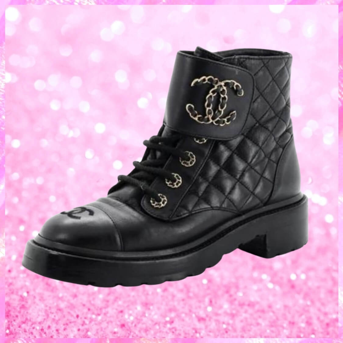 Platform Charm Logo Combat Boots In Black
