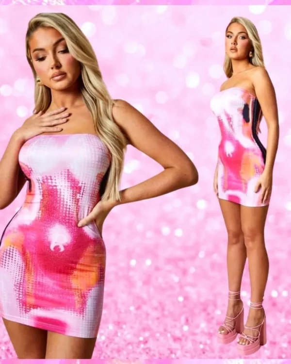 Body Print Mini Dress In Pink