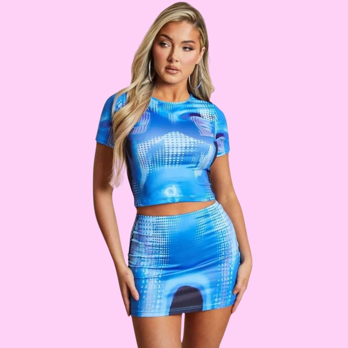 Body Print Mini Skirt Set In Blue