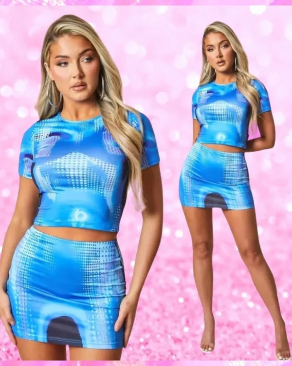 Body Print Mini Skirt Set In Blue