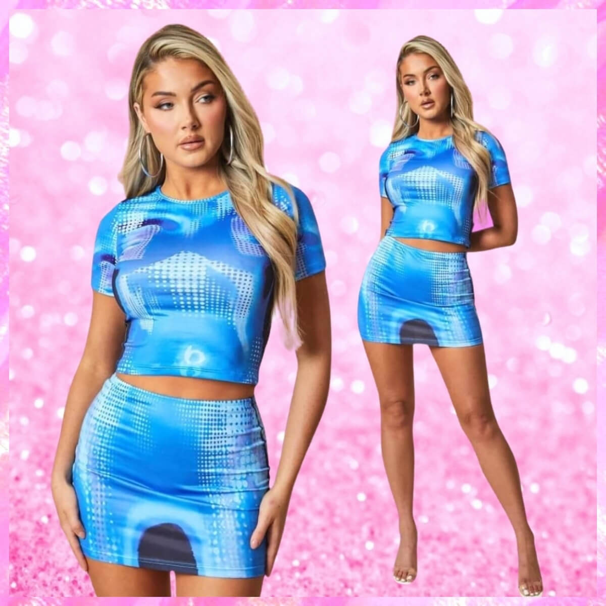 Body Print Mini Skirt Set In Blue