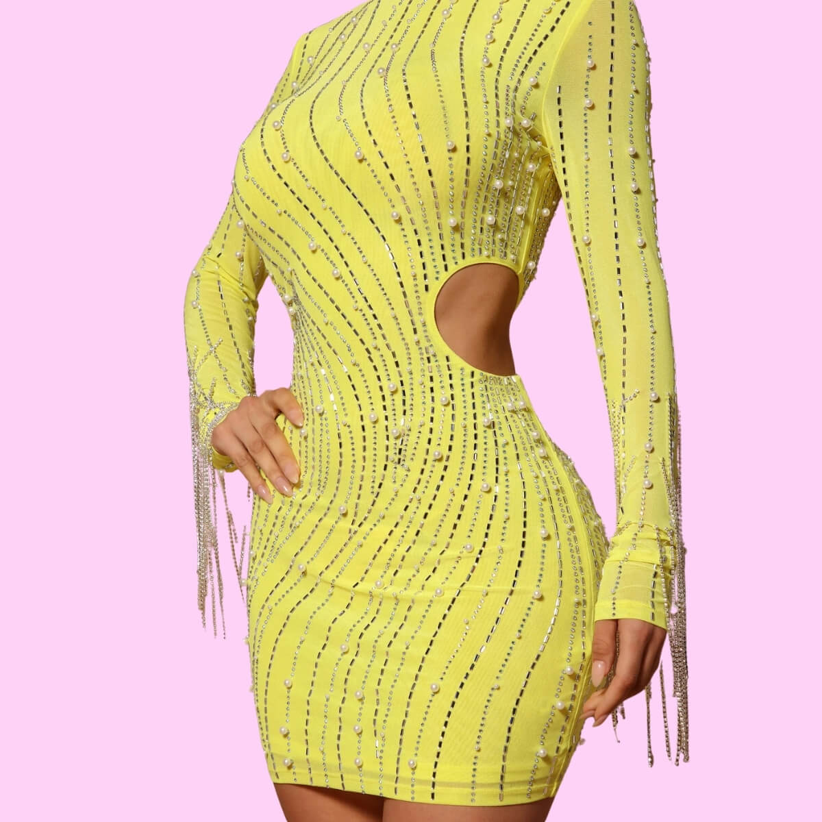 Long Sleeve Bodycon Party Dress In Yellow
