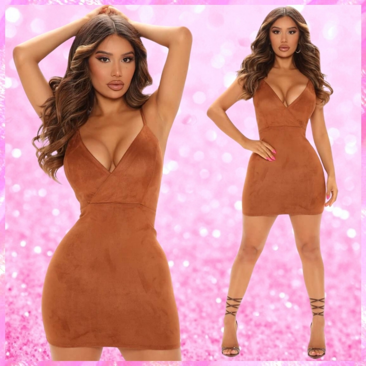 Plunging Suede Mini Dress