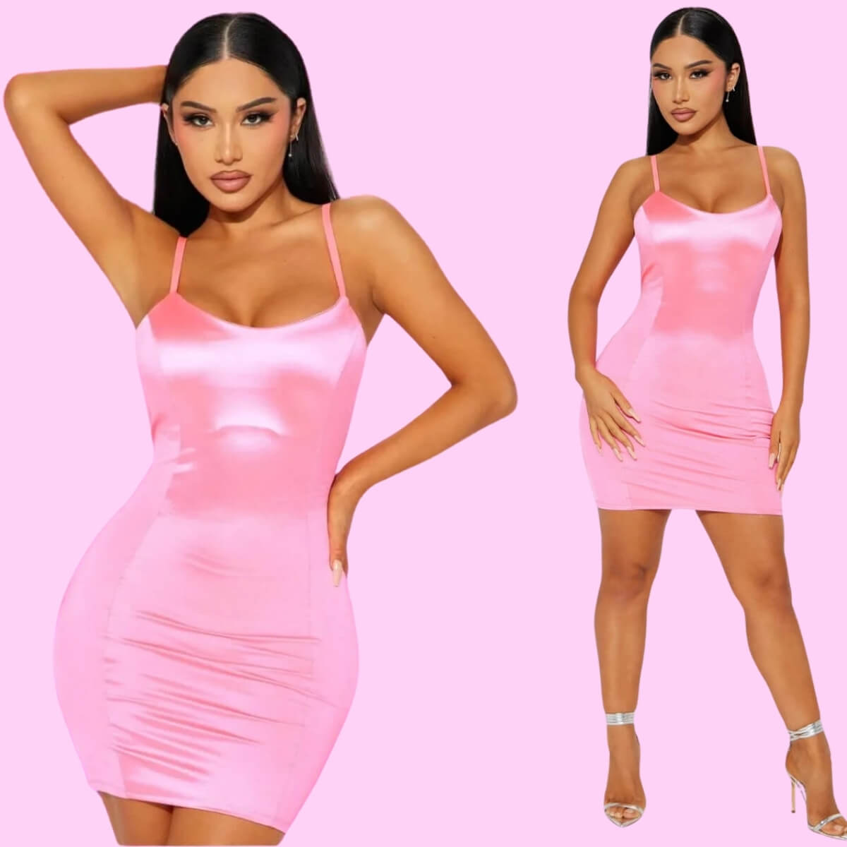 Satin Mini Dress In Pink