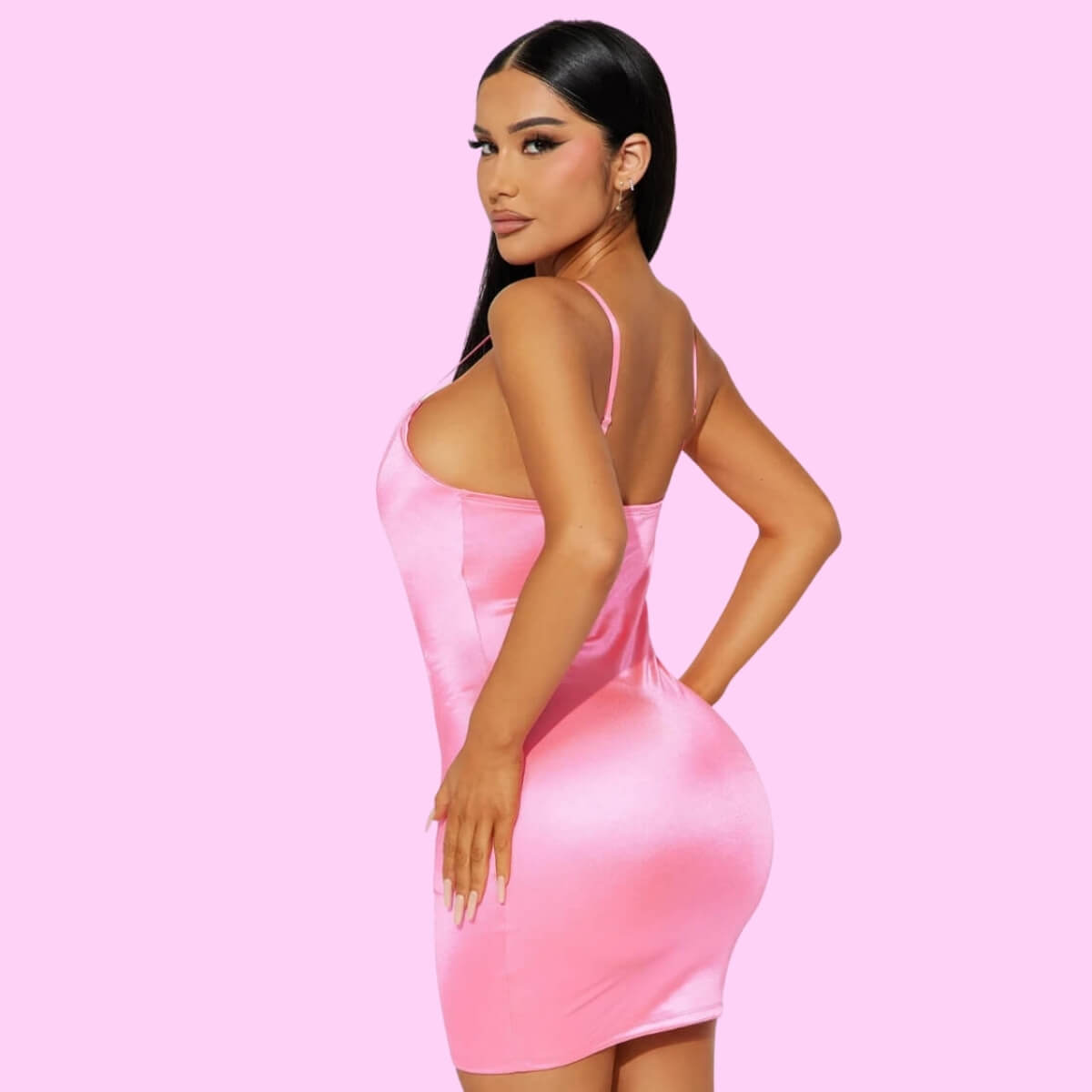 Satin Mini Dress In Pink