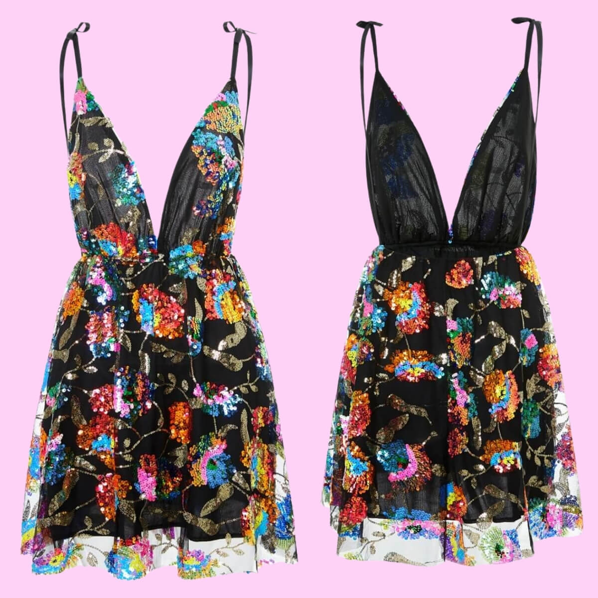 Sequin Deep V Mini Dress