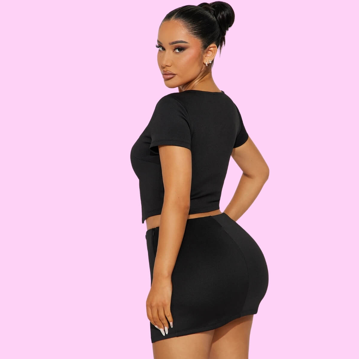 Short Sleeve Crop Top Skirt Set