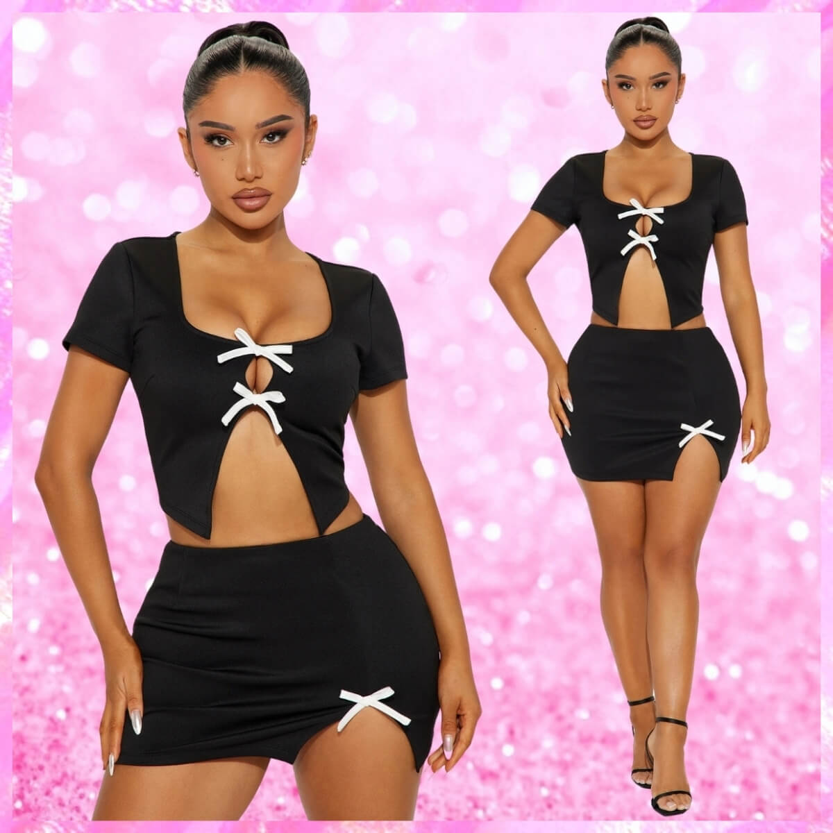 Short Sleeve Crop Top Skirt Set