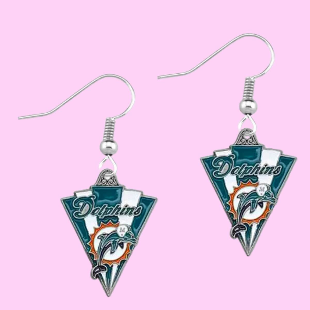 Football Team Logo Earrings Miami Dolphins
