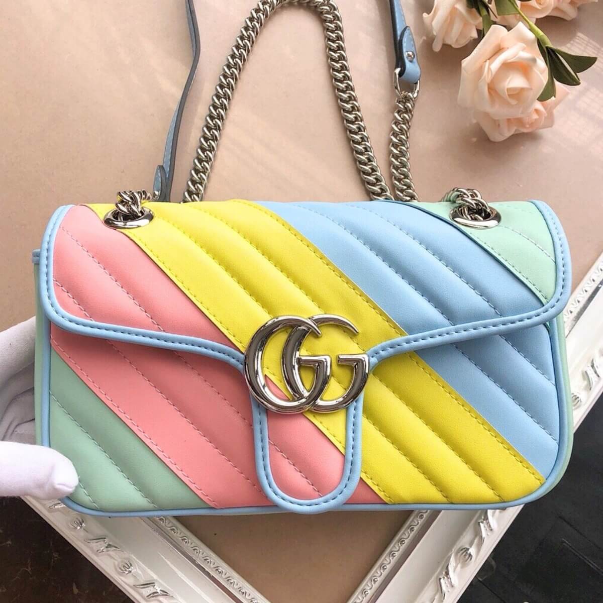 Burberry Designer GG Multicolor Matelassé Shoulder Bag, Burberry Handbag, Designer Handbag, Cheap Designer Handbag, Designer Handbag