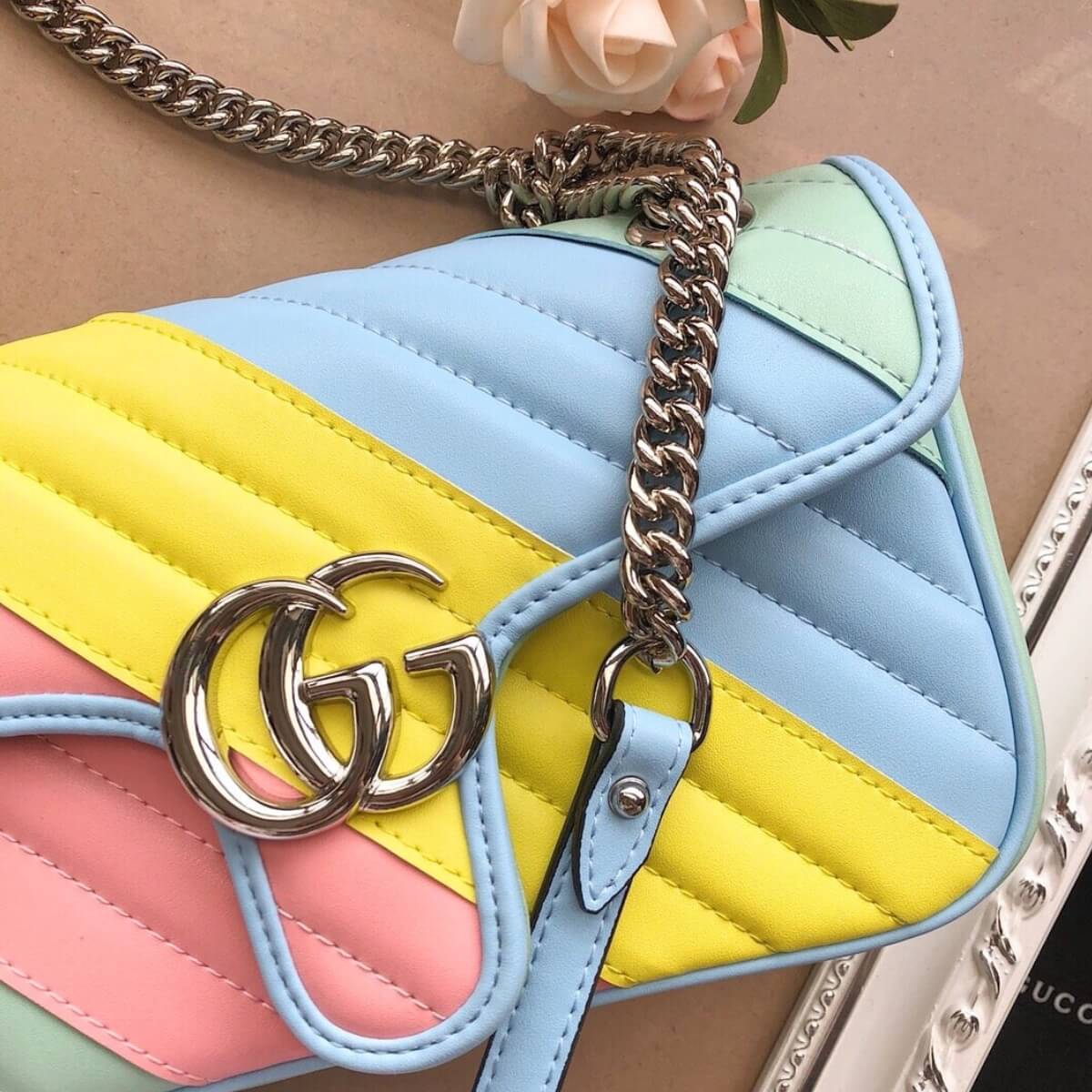 Burberry Designer GG Multicolor Matelassé Shoulder Bag, Burberry Handbag, Designer Handbag, Cheap Designer Handbag, Designer Handbag