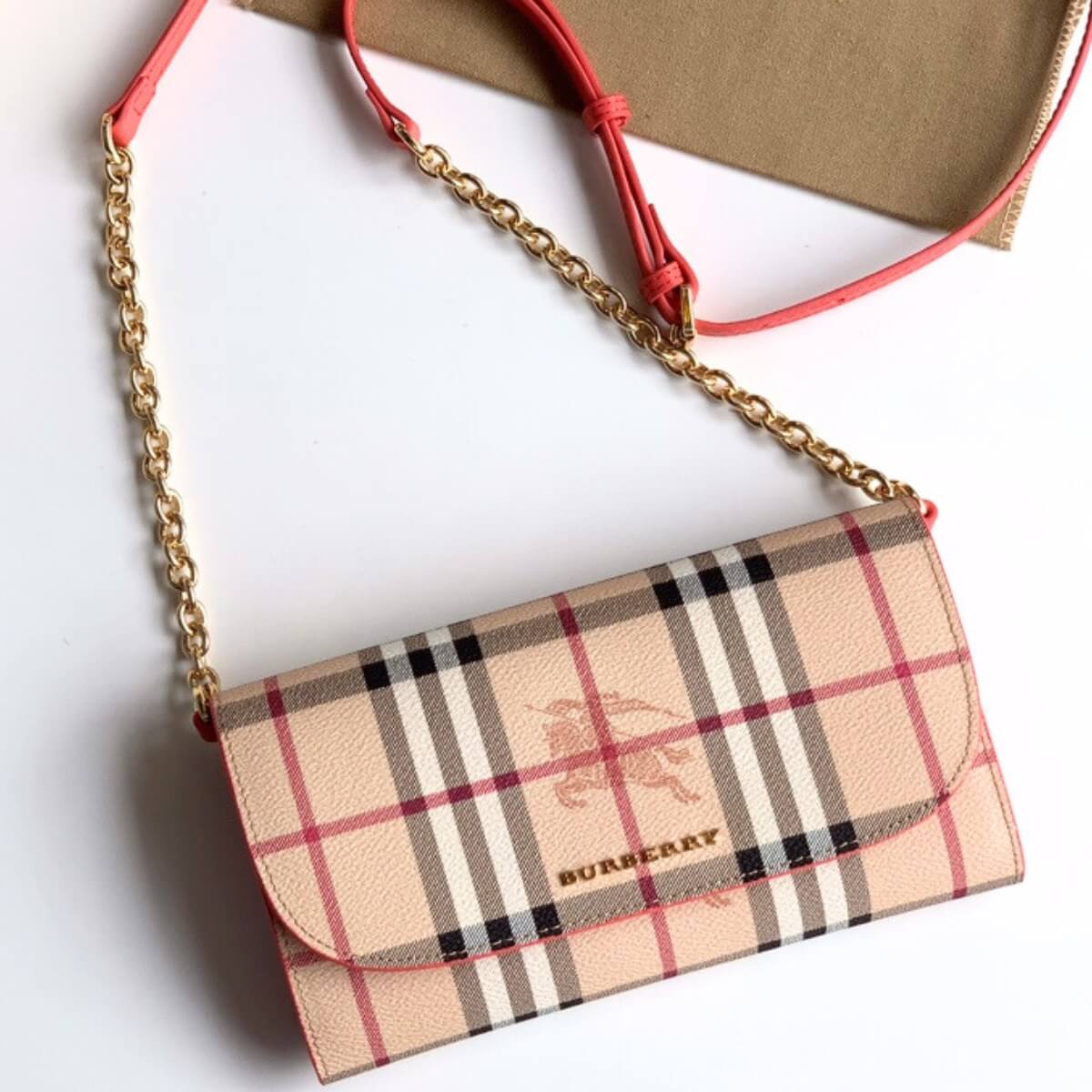 Burberry Designer Haymarket Check Henley Wallet On Chain, Burberry Handbag, Designer Handbag, Cheap Designer Handbag, Designer Handbag