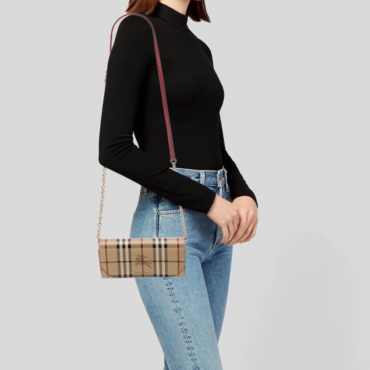 Burberry Designer Haymarket Check Henley Wallet On Chain, Burberry Handbag, Designer Handbag, Cheap Designer Handbag, Designer Handbag