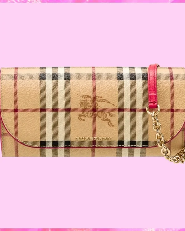 Burberry Designer Haymarket Check Henley Wallet On Chain, Burberry Handbag, Designer Handbag, Cheap Designer Handbag, Designer Handbag