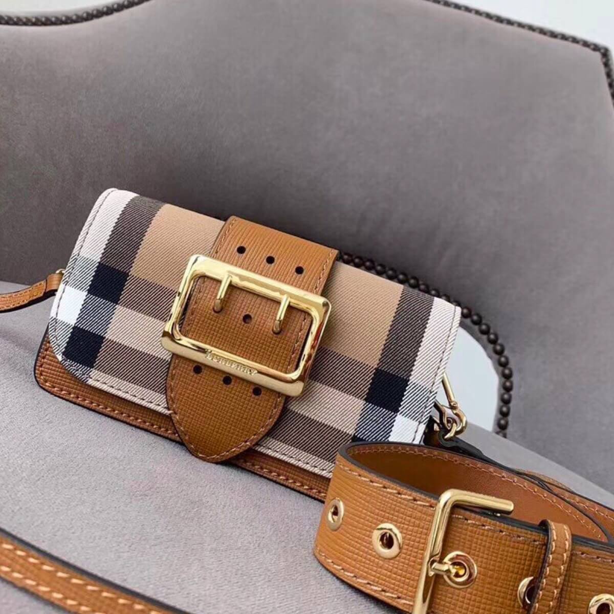 Burberry Designer House Check Bridle Madison Buckle Bag, Burberry Handbag, Designer Handbag, Cheap Designer Handbag, Designer Handbag