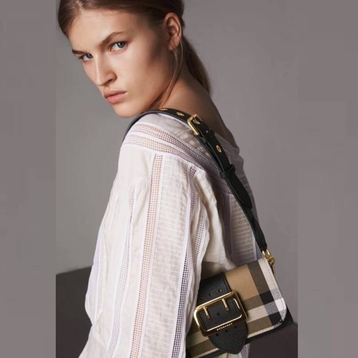 Burberry Designer House Check Bridle Madison Buckle Bag, Burberry Handbag, Designer Handbag, Cheap Designer Handbag, Designer Handbag