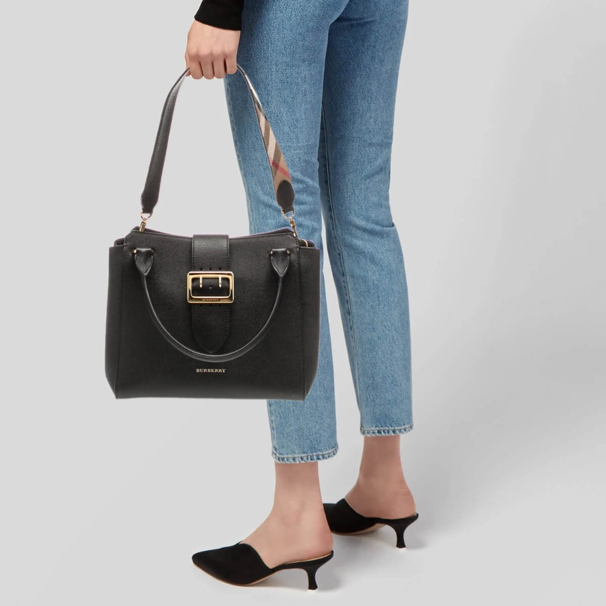 Burberry Designer House Check Strap Buckle Shoulder Bag, Burberry Handbag, Designer Handbag, Cheap Designer Handbag, Designer Handbag