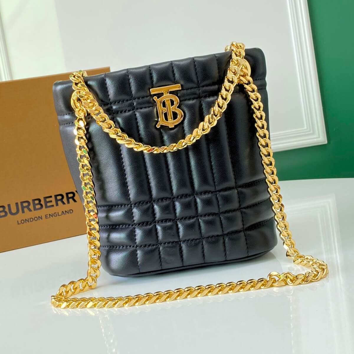 Burberry Designer Lola Quilted Leather Bucket Bag, Burberry Handbag, Designer Handbag, Cheap Designer Handbag, Designer Handbag