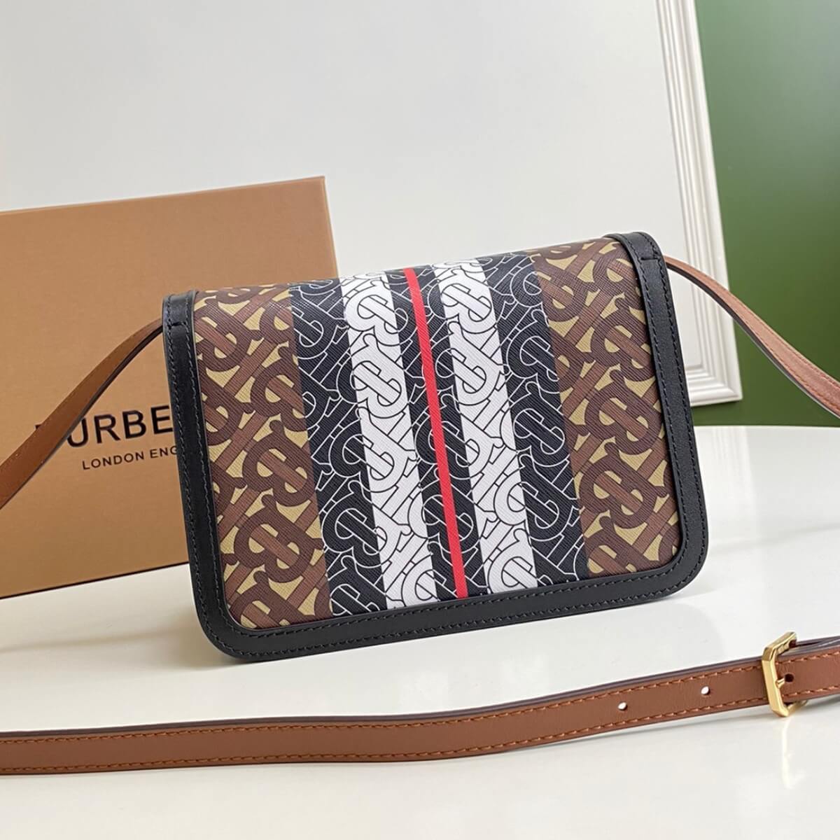 Burberry Designer TB Monogram Leather-Trimmed Crossbody Bag, Burberry Handbag, Designer Handbag, Cheap Designer Handbag, Designer Handbag