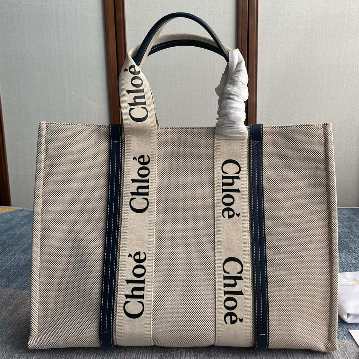 Chloe' Designer Large Woody Linen Tote Bag, Chloe' Handbag, Designer Handbag, Cheap Designer Handbag, Designer Handbag