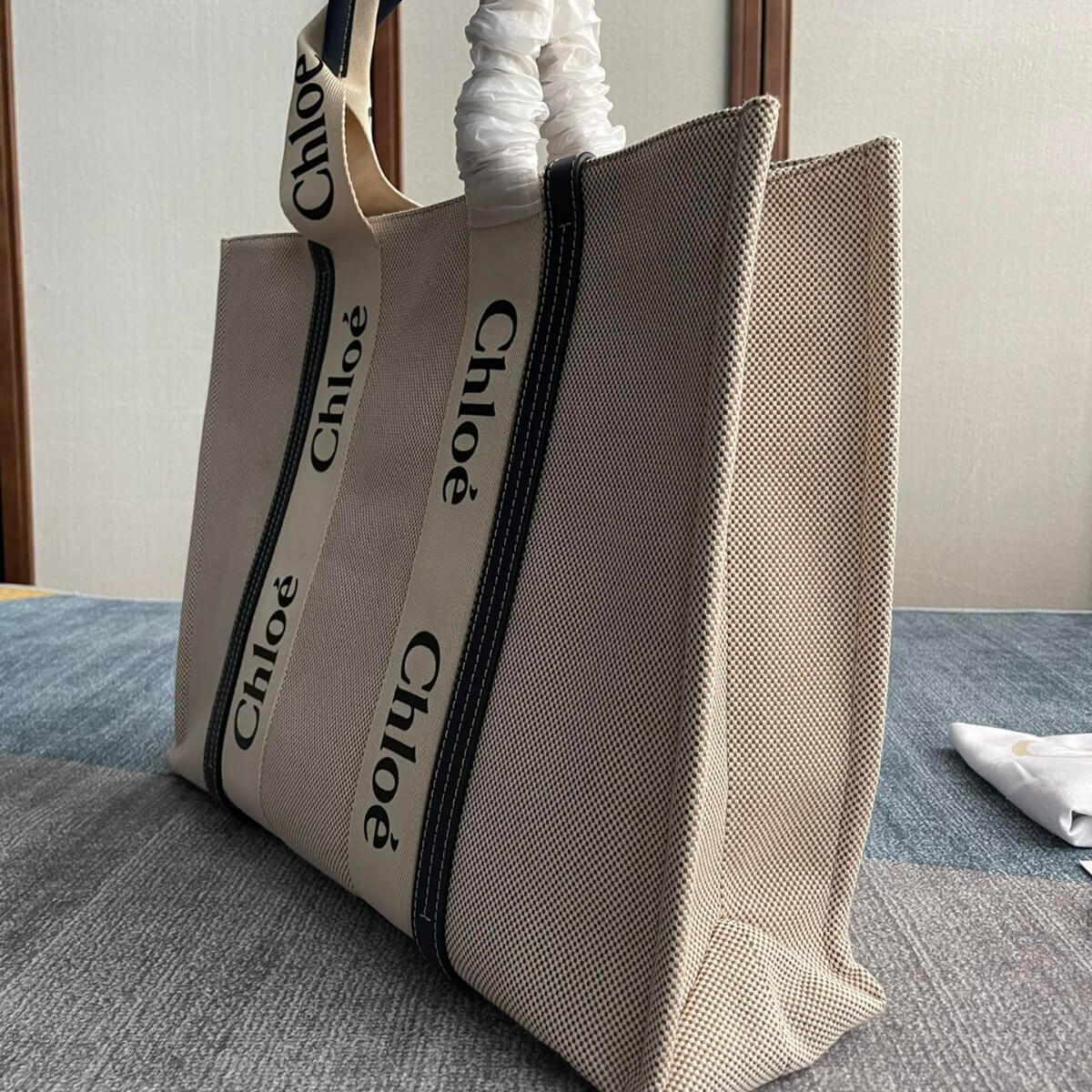 Chloe' Designer Large Woody Linen Tote Bag, Chloe' Handbag, Designer Handbag, Cheap Designer Handbag, Designer Handbag