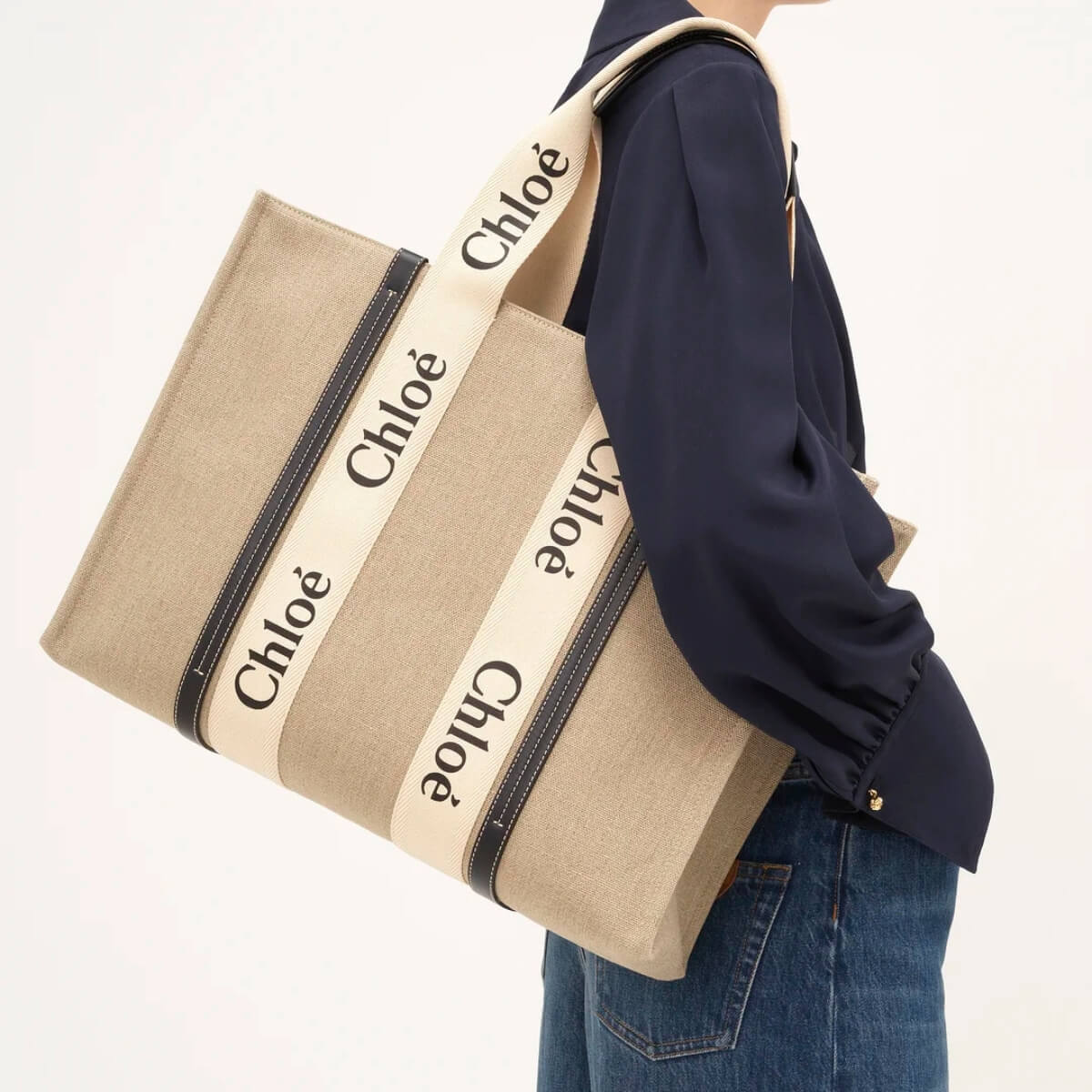 Chloe' Designer Large Woody Linen Tote Bag, Chloe' Handbag, Designer Handbag, Cheap Designer Handbag, Designer Handbag