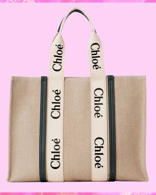 Chloe' Designer Large Woody Linen Tote Bag, Chloe' Handbag, Designer Handbag, Cheap Designer Handbag, Designer Handbag