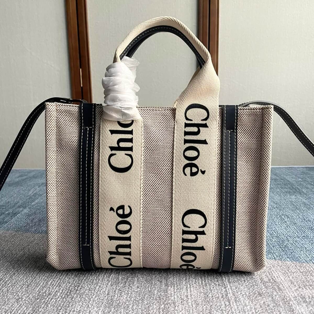 Chloe' Designer Small Woody Linen Tote Bag, Chloe' Handbag, Designer Handbag, Cheap Designer Handbag, Designer Handbag